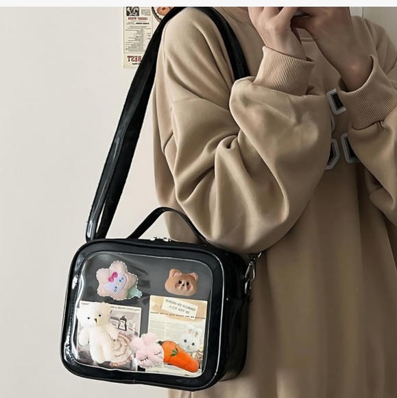 Black Transparent Crossbody Bag with Pin Display. Added Free Pins With Purchase. - Picture 8 of 15